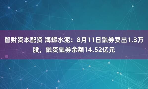 智财资本配资 海螺水泥：8月11日融券卖出1.3万股，融资融券余额14.52亿元